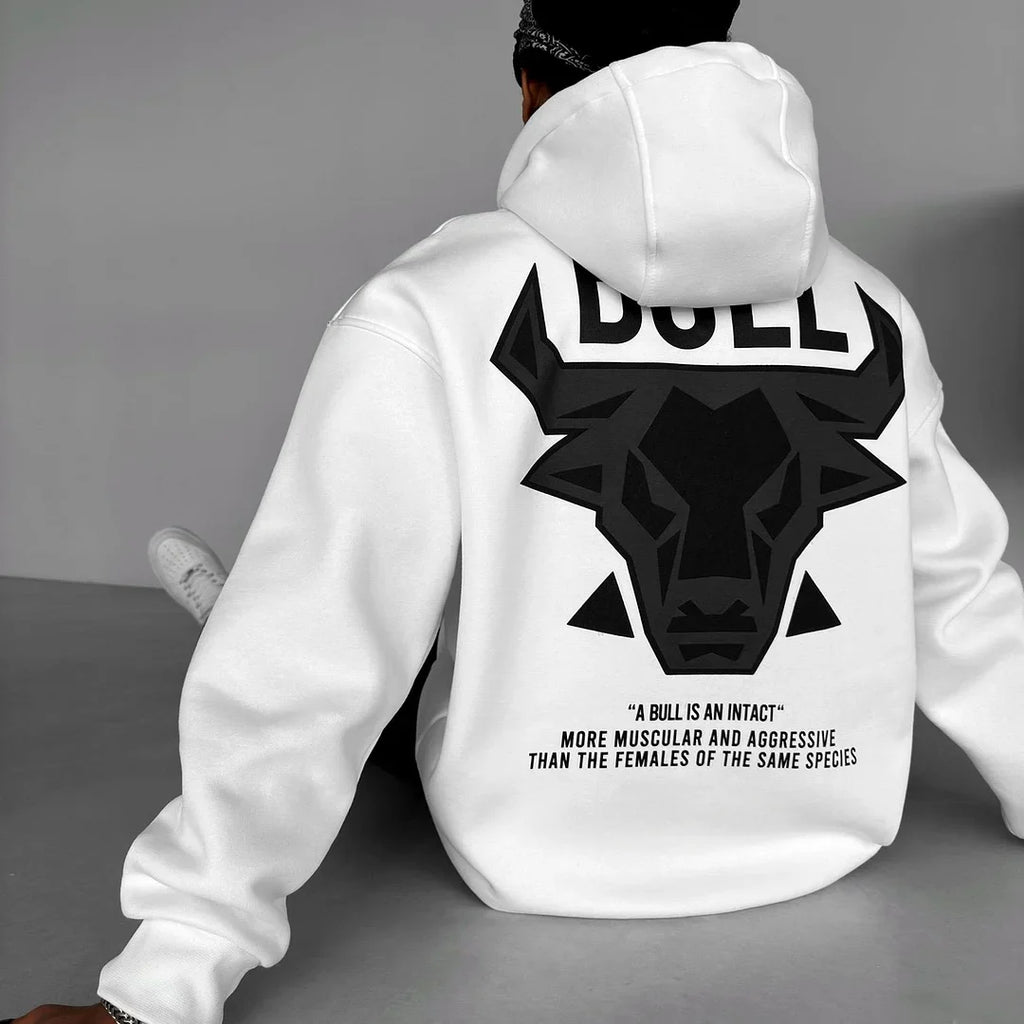 The Bull - White + Black - Oversized Hoodie 400 GSM