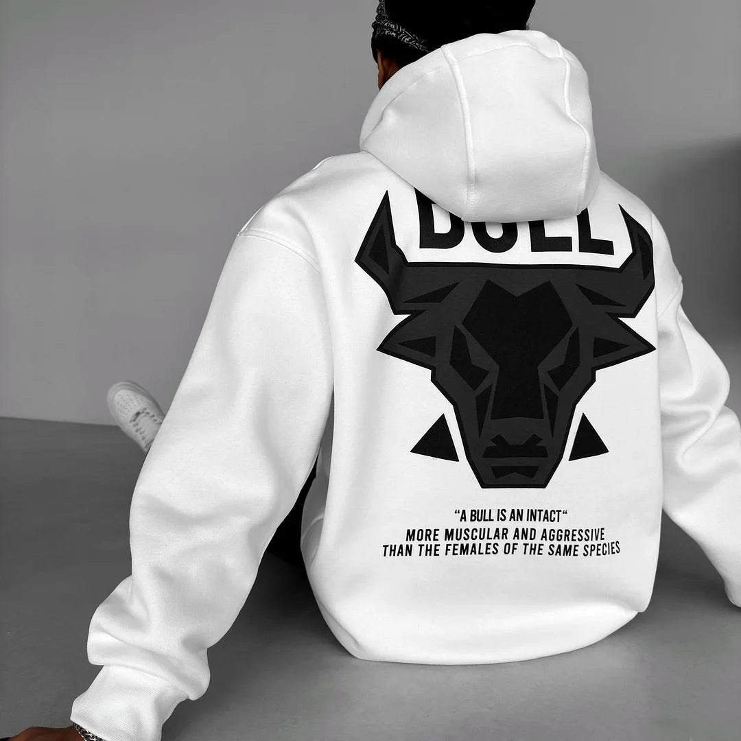 The Bull - White + Black - Oversized Hoodie 400 GSM