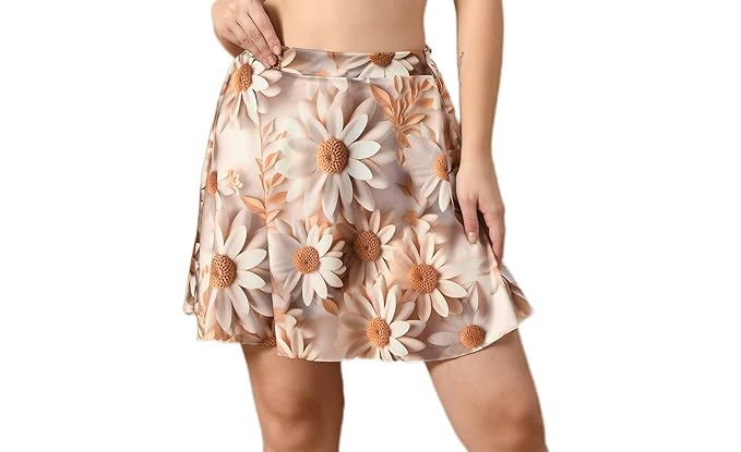 Mid Waist Mini Flare Above The Knee Skirts for Women & Girl's Printed Pleated Skirt for Girl