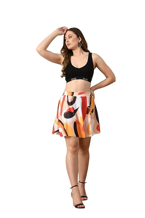 Mid Waist Mini Flare Above The Knee Skirts for Women & Girl's Printed Pleated Skirt for Girl