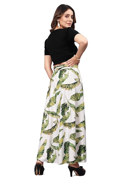 parrot Green  Women Western Looks Long Wrap Around Skirt Free Size.