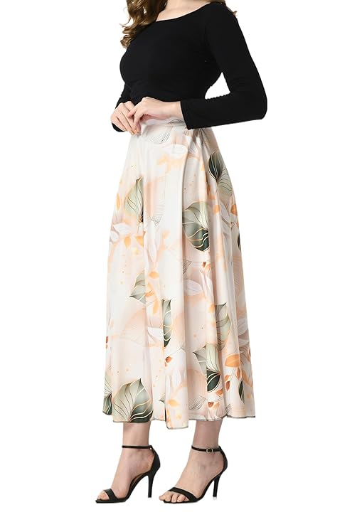 olyblend Blooming Flared Long Stitched Floor Length Skirt for