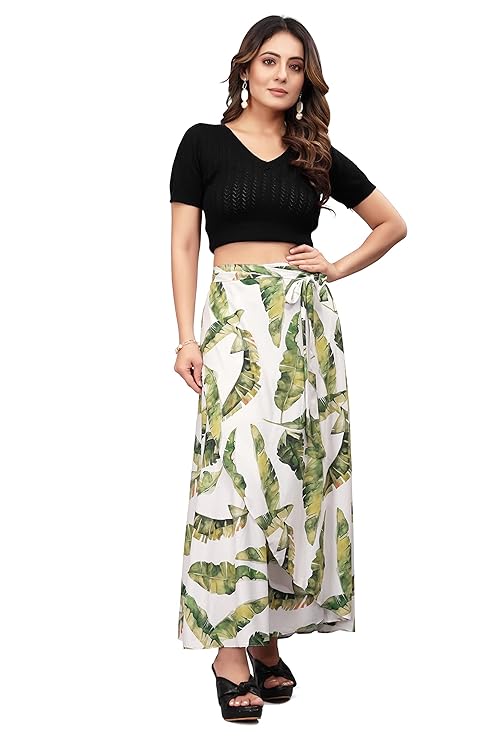 parrot Green  Women Western Looks Long Wrap Around Skirt Free Size.