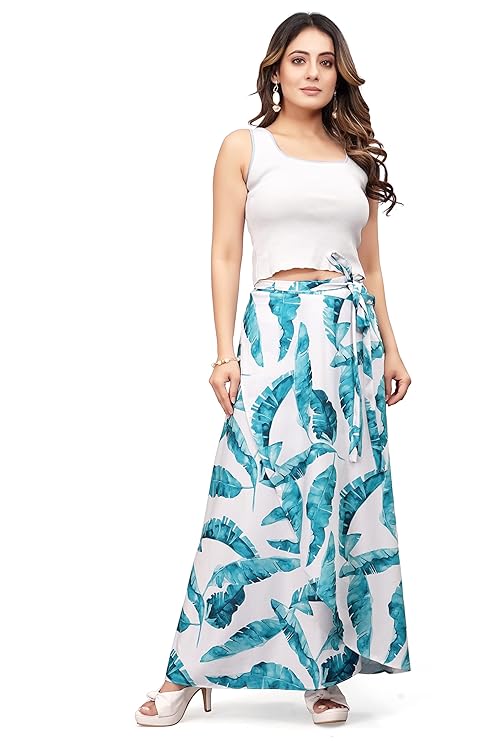 Sky blue Women Western Looks Long Wrap Around Skirt Free Size.