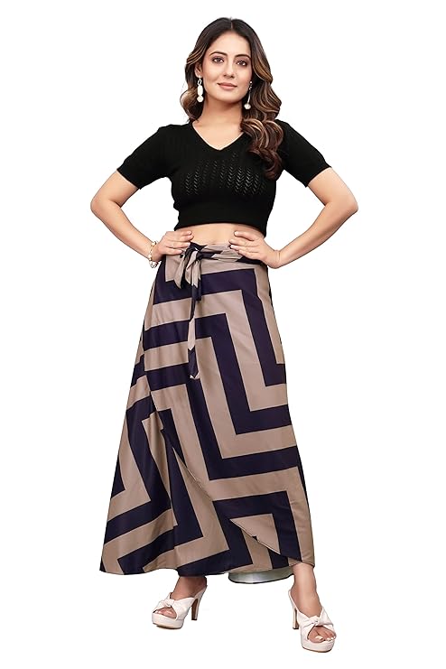 Brown Women Western Looks Long Wrap Around Skirt Free Size.