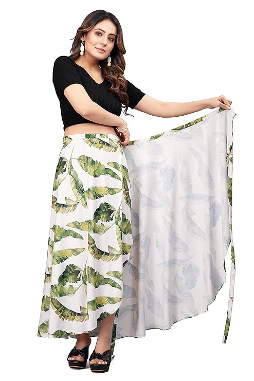 parrot Green  Women Western Looks Long Wrap Around Skirt Free Size.