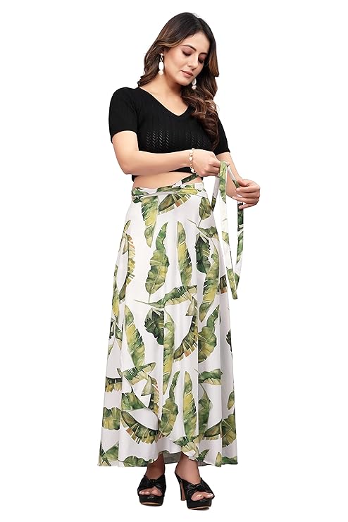 parrot Green  Women Western Looks Long Wrap Around Skirt Free Size.