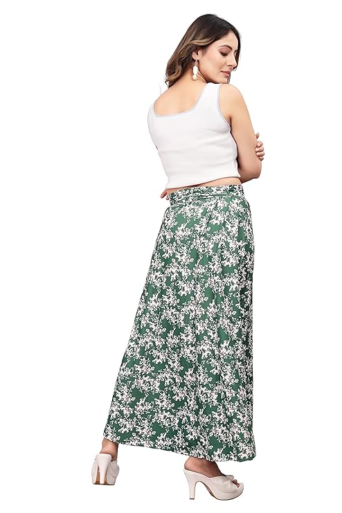 Green Women Western Looks Long Wrap Around Skirt Free Size.