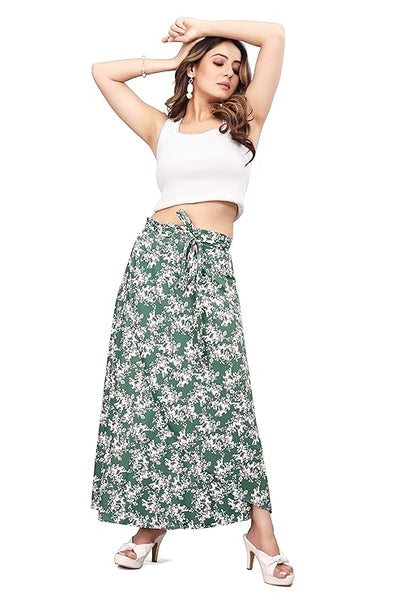 Green Women Western Looks Long Wrap Around Skirt Free Size.