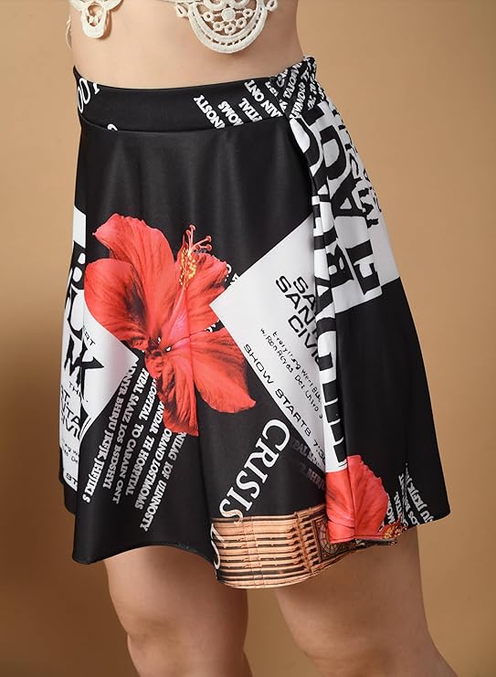 Mid Waist Mini Flare Above The Knee Skirts for Women & Girl's Printed Pleated Skirt for Girl