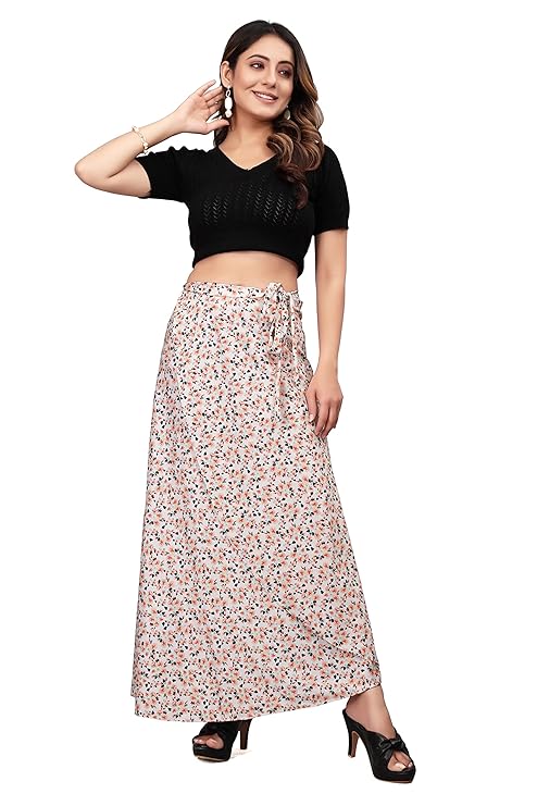 cream  Women Western Looks Long Wrap Around Skirt Free Size.