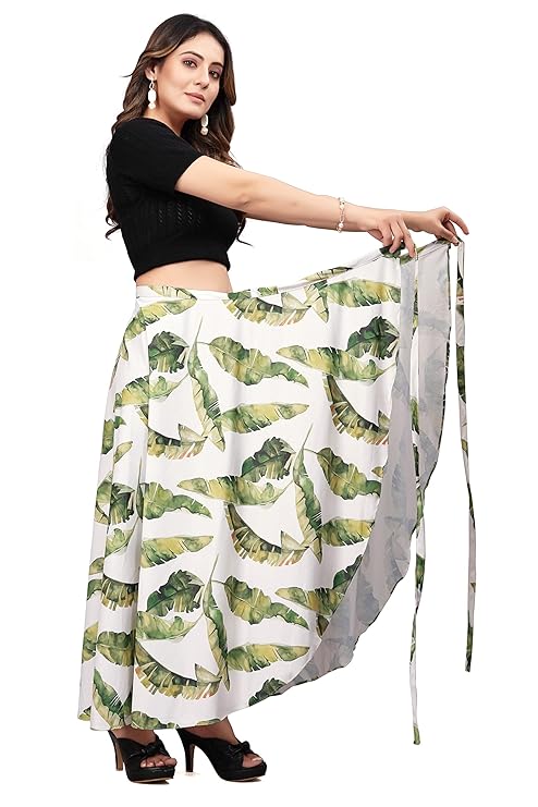 parrot Green  Women Western Looks Long Wrap Around Skirt Free Size.