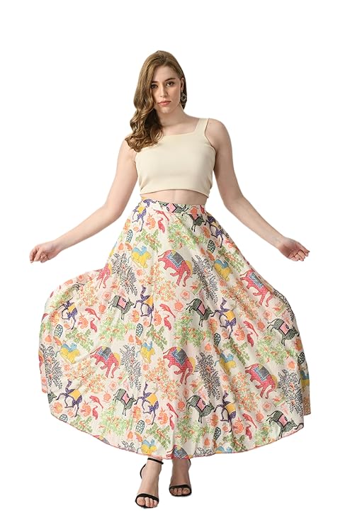 Printed Full Long Flared Skirt for Women/Girls/Ladies.