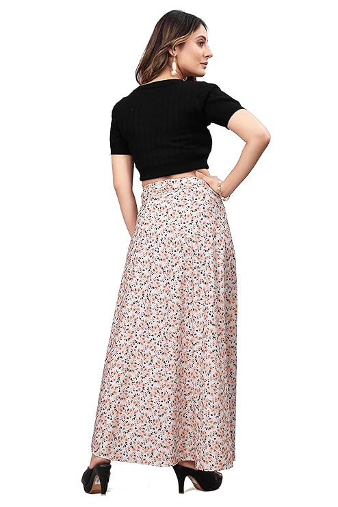 cream  Women Western Looks Long Wrap Around Skirt Free Size.