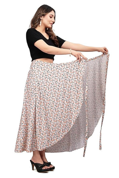 cream  Women Western Looks Long Wrap Around Skirt Free Size.