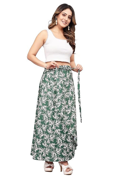 Green Women Western Looks Long Wrap Around Skirt Free Size.