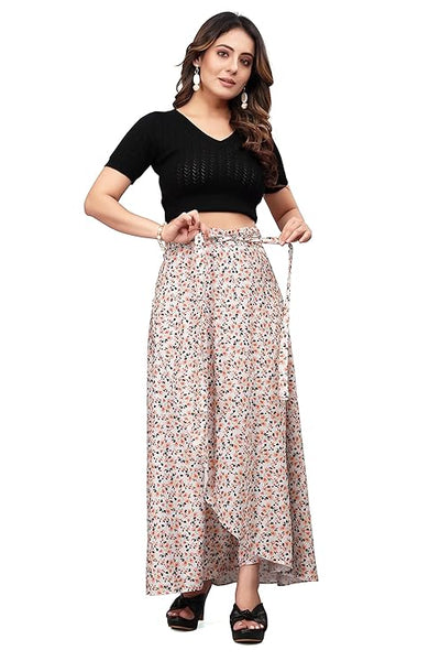 cream  Women Western Looks Long Wrap Around Skirt Free Size.