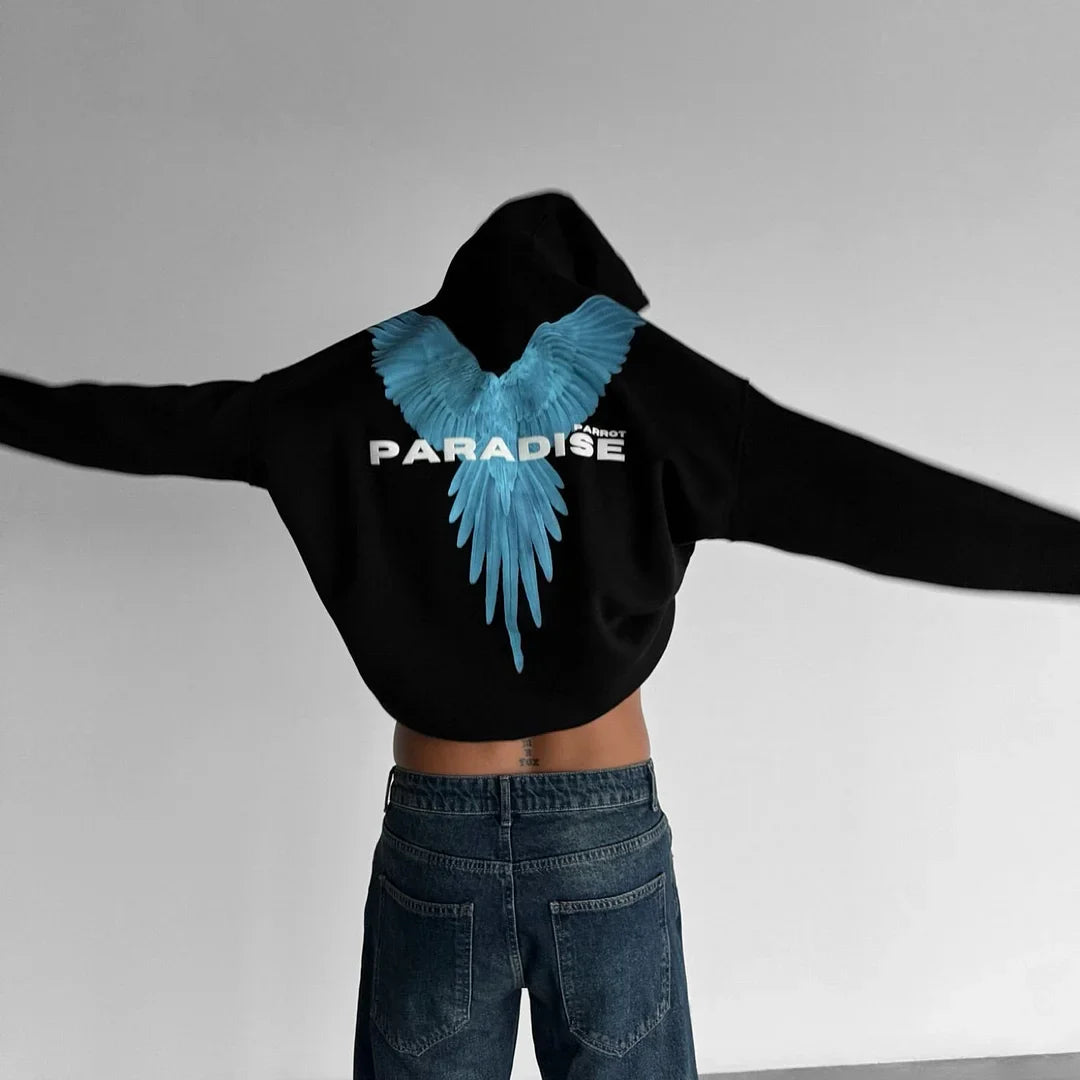 Paradise Parrot - Black - Oversized Hoodie 400 GSM